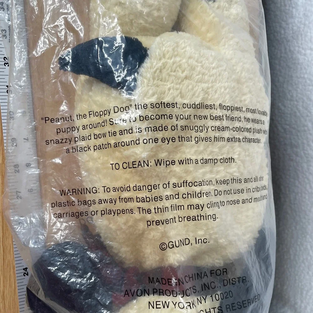 GUND Peanut the Floppy Dog Plush Cream Black Patch Avon 2002 F659711 New